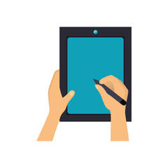 hands writing in table with a optical pen