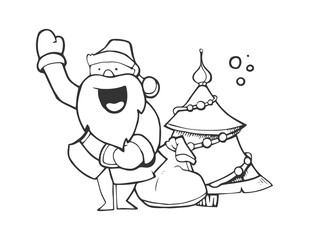 Vector Illustration of Santa Claus carrying sack full gifts