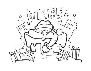 Vector Illustration of Santa gets out from the pipe.