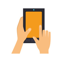 hands touch screen a cellphone vector illustration