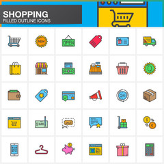 Online shopping line icons set, filled outline vector symbol collection, linear colorful pictogram pack isolated on white, logo illustration