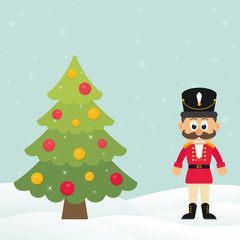christmas fir tree with cartoon nutcracker