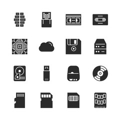 Data storage vector solid icon set