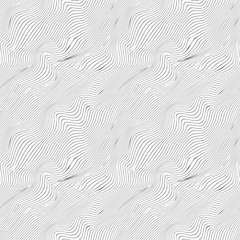 Wavy thin black lines on white, seamless pattern