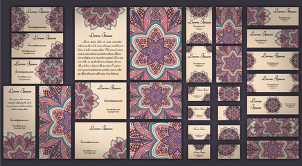 Business and invitation template Cards set with mandala ornament. Vintage decorative elements. Islam, Arabic, Indian, ottoman motifs.