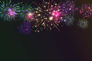 Brightly Colorful Fireworks on twilight background