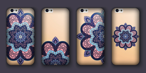 Phone case design set. Vintage decorative elements. Hand drawn background. Islam, Arabic, Indian, ottoman motifs.