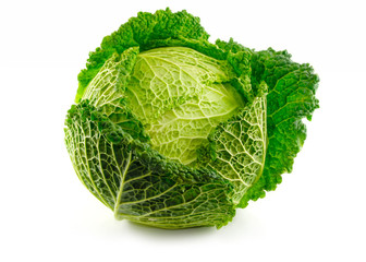 Green Savoy cabbage vegetable isolated on white