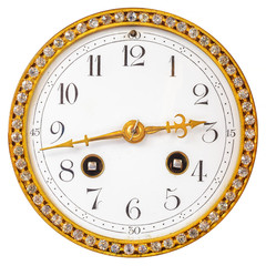 Ancient clock face with diamonds isolated on white