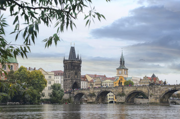 Prague - Charles bridge, Czech Republic. Atumn time.
