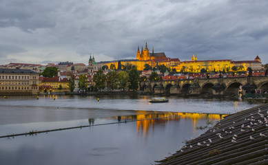 Prague - Charles bridge, Czech Republic. Atumn time. Night view