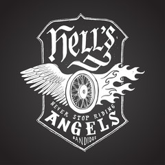 Obraz premium hells angels chalk on board lettering label.