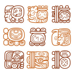 Maya glyphs, writing system and languge vector design  