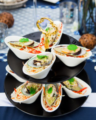 Mussel cheese and garlic bread food cocktail wedding