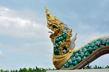 Fototapeta premium Dragons breathing fire,Thai temple.