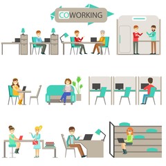Coworking In Modern Design Office Infographic Illustration Set