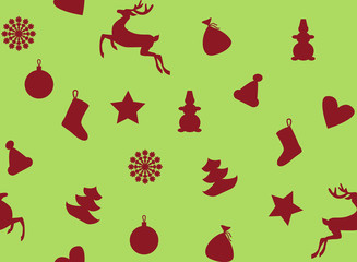 green seamless Christmas Background - reindeer, snowflakes, Chri