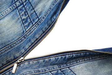 Open fastener on a jeans with copy space.
