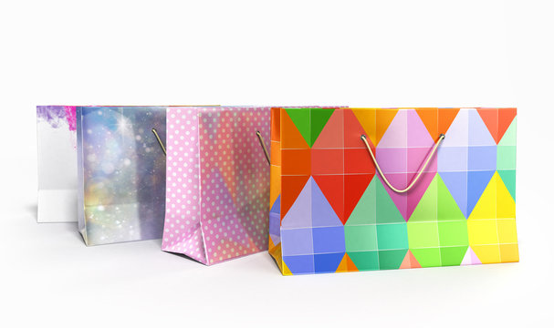 coloder paper bags 3d render on white background