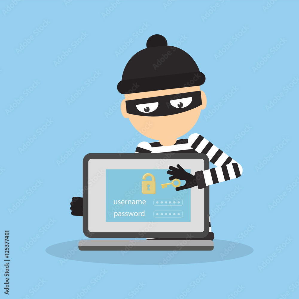 Aufkleber concept of hacking. thief trying to hack personal information and download data.
