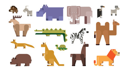 Cartoon zoo set. Funny isolated animals on white background. Camel, lion, bear and others.