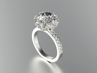 3D illustration of  Ring with Diamond. Jewelry background.