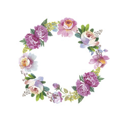 Wildflower rose flower wreath in a watercolor style isolated.
