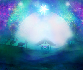Biblical scene - birth of Jesus in Bethlehem.