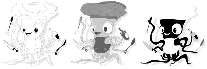 Nice cartoon octopus chef in cook hat.