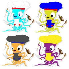 Nice cartoon octopus chef in cook hat.