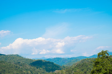 Mountains and tree with beautiful blue sky and cloud  in the morning.