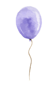 Isolated watercolor balloon on white background. Beautiful and colorful purple balloon for decoration for holidays.