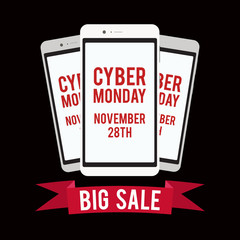 Cyber monday sale design template witn black background.Vector illustration graphic.
