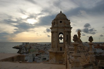 tower of Cadiz catherdral after sunset © Jana