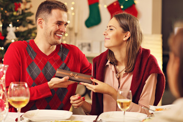 Happy couple with Christmas presents