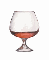 Watercolor cognac glass on white background. Alcohol beverage. Drink for restaurant or pub.
