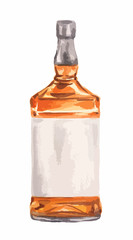 Watercolor whiskey bottle on white background. Alcohol beverage. Drink for restaurant or pub.