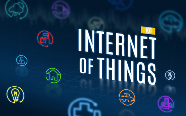 Internet of thigns(iot) with feature icon floating on navy blue