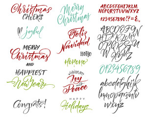 Vector alphabet. Christmas and New Year congrats. Season greetings. Lettering for postcards and greetings to family and friends