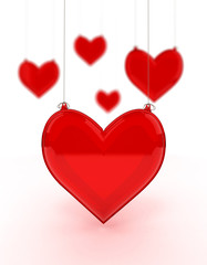 Red heart on strings, group