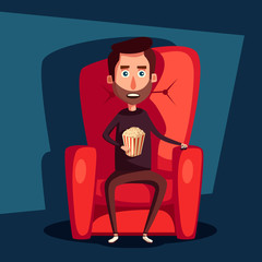 Cinema Night. Home movie watching. Cartoon vector illustration