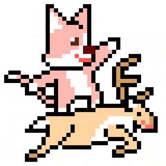 Fototapeta premium pixel art cat ride deer