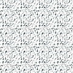 Hand draw arrows seamless pattern. Arrow of different shapes, linear symbols collection. Pointer direction, isolated vector illustration.