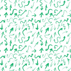Hand draw arrows seamless pattern. Arrow of different shapes, linear symbols collection. Pointer direction, isolated vector illustration.