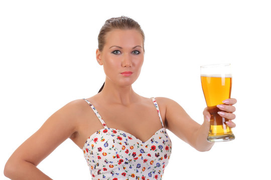 sexy young woman holding glass of beer