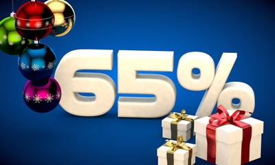 3d illustration of Christmas sale 65 percent discount