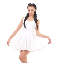 Naklejka premium Beautiful woman in a white dress