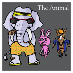 cute abstract horse rabbit and elephant cartoon vector character