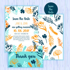 Save the Date card with Vintage floral frame. Vector for greeting or invitation cards. Beautiful floral rustic design.