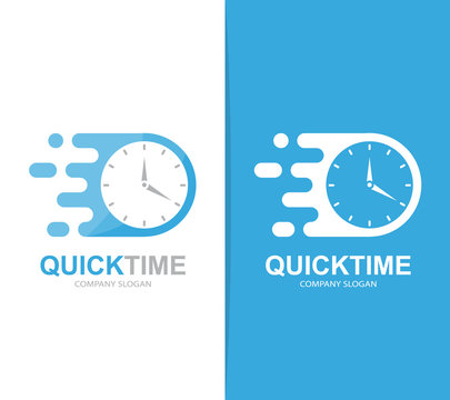 Vector fast clock logo combination. Speed timer symbol or icon. Unique express and watch logotype design template.